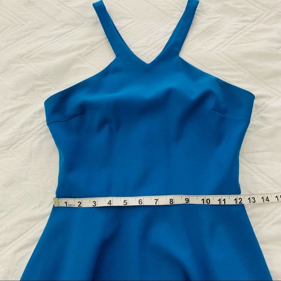 Elizabeth & James Sonya Dress Lapis Blue high neck a-line fit flare scuba size 4 - Picture 6 of 11